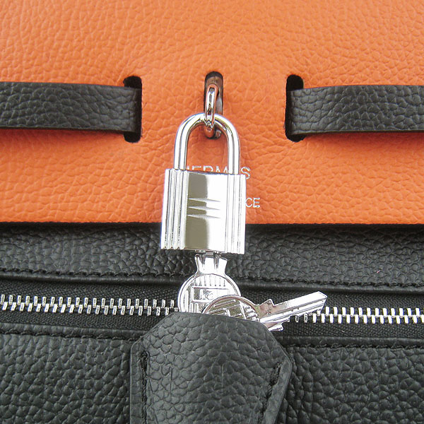 7A Replica Hermes Black/Orange Kelly 32cm Togo Leather Bag 60667 - Click Image to Close